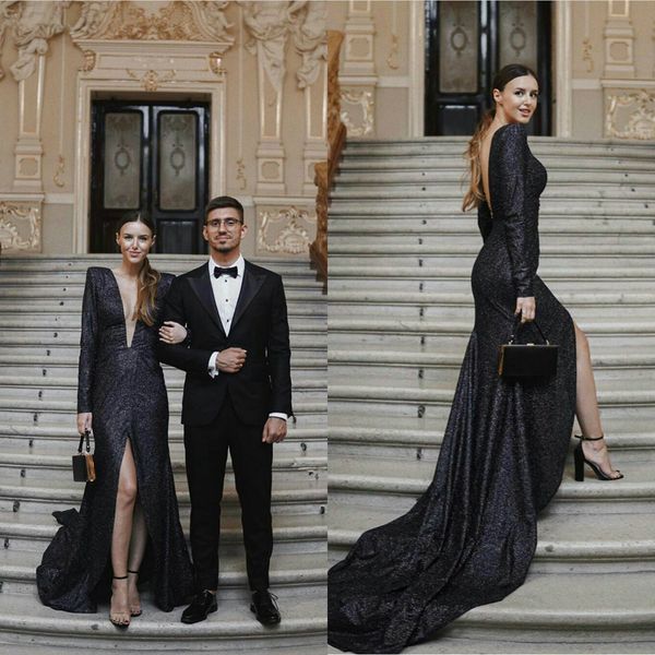 black evening dresses high v-neck long sleeves high-split sweep train party wear backless custom made formal women gown sell, Black;red
black evening dresses high v-neck long sleeves high-split sweep train party wear backless custom made formal women gown sell, Black;red