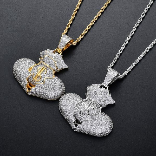 new 18k gold full cz cubic zirconia blingbling broken heart money bag pendant necklace hip hop iced out diamond rapper jewelry for men, Silver
new 18k gold full cz cubic zirconia blingbling broken heart money bag pendant necklace hip hop iced out diamond rapper jewelry for men, Silver
