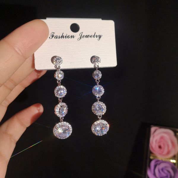 shiny round zircon long dangle earrings for women luxury wedding drop earrings austrian crystal anti allergy jewelry brincos, Silver
shiny round zircon long dangle earrings for women luxury wedding drop earrings austrian crystal anti allergy jewelry brincos, Silver