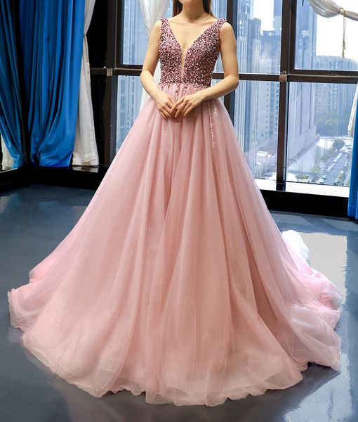 sparkling prom dress sweep train evening gowns v-neck sleeveless backless high waist runway gowns shining beads crystal, Black
sparkling prom dress sweep train evening gowns v-neck sleeveless backless high waist runway gowns shining beads crystal, Black