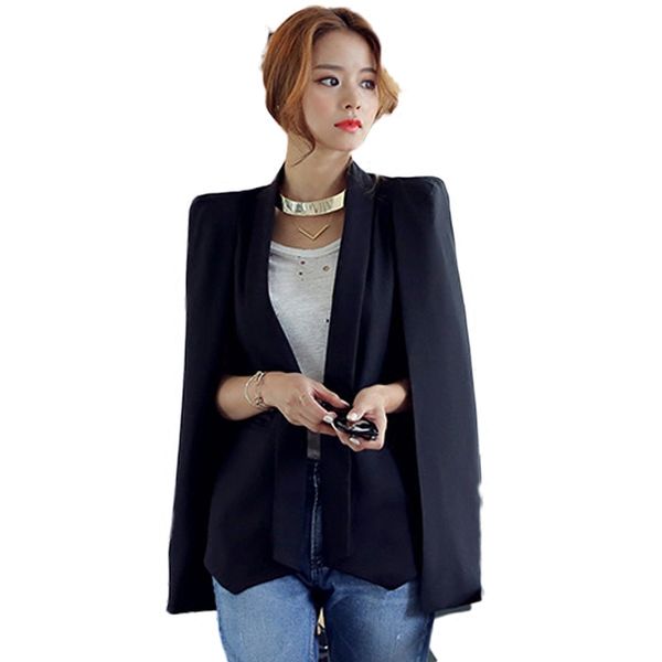 women's wear cloak shawl casual suit small suit woman coat office lady notched black blaze long coat, White;black
women's wear cloak shawl casual suit small suit woman coat office lady notched black blaze long coat, White;black