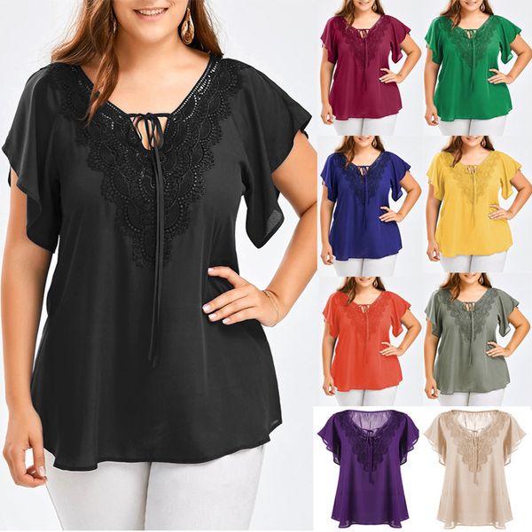 womens designer womens designer summer trumpet sleeve short sleeve t-shirt lace stitching large size clothing, White 
womens designer womens designer summer trumpet sleeve short sleeve t-shirt lace stitching large size clothing, White