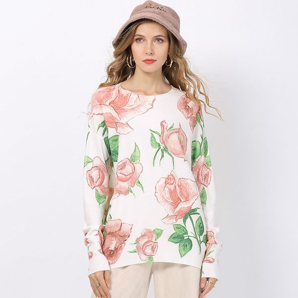 women's sweaters floral print women knitted sweater dress long sleeve loose ladies pullover oversized winter jumper pull, White;black
women's sweaters floral print women knitted sweater dress long sleeve loose ladies pullover oversized winter jumper pull, White;black