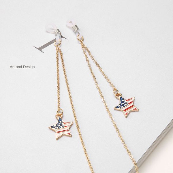 anti-slip popular metal rope golden five-star national flag pendant chain pendant glasses glasses, Blue
anti-slip popular metal rope golden five-star national flag pendant chain pendant glasses glasses, Blue