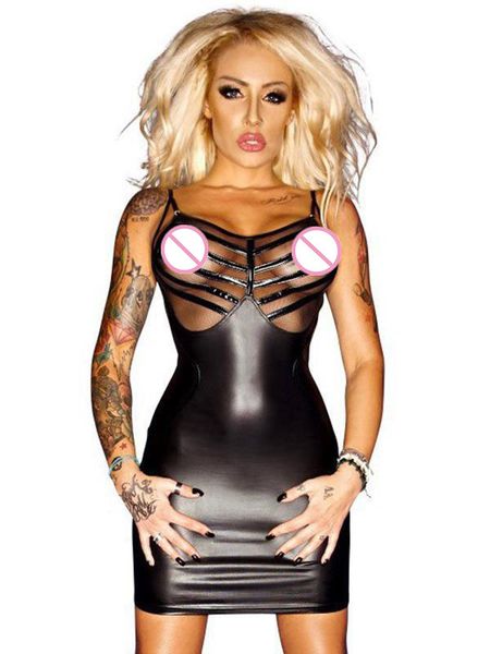 women latex patent leather catsuits lady nightclub mini dress see-through mesh backless halter dress, Black;gray
women latex patent leather catsuits lady nightclub mini dress see-through mesh backless halter dress, Black;gray