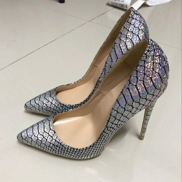 europe and the united states 2018 autumn and winter new silver snake skin sharp pointed high heel shoes brand shoes single shoe 12cm, Black
europe and the united states 2018 autumn and winter new silver snake skin sharp pointed high heel shoes brand shoes single shoe 12cm, Black