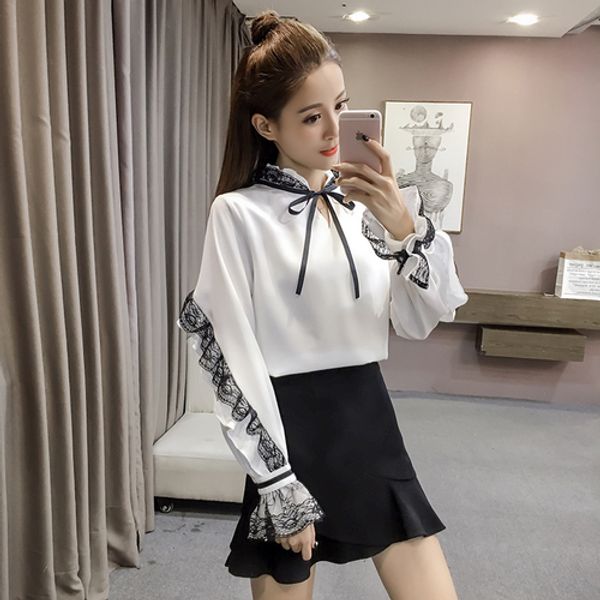 2019 new autumn fashion women shirts bow stand neck patchwork chiffon lace celebrities blouse shirt white black 06601
2019 new autumn fashion women shirts bow stand neck patchwork chiffon lace celebrities blouse shirt white black 06601