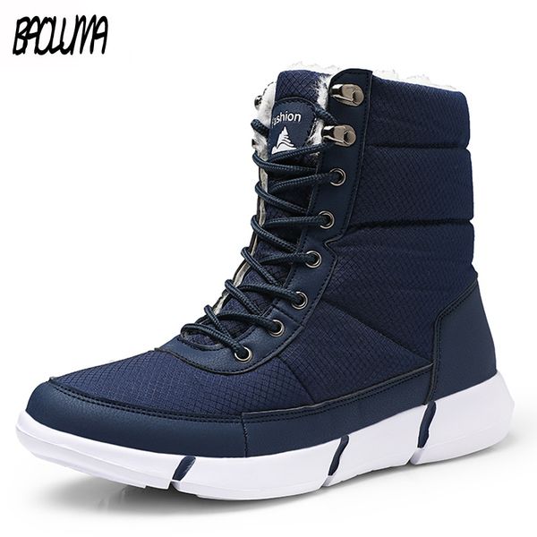 winter men snow boots plush warm male ankle boots waterproof women fur mid-calf boot lace-up winter, Black
