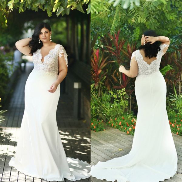 plus size mermaid 2020 wedding dresses lace appliqued v neck short sleeve bridal gowns wedding dress vestido de novia, White
plus size mermaid 2020 wedding dresses lace appliqued v neck short sleeve bridal gowns wedding dress vestido de novia, White