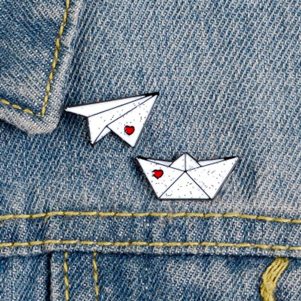 

paper plane boat enamel pins custom love brooches lapel pin shirt bag aircraft ferry badge mini jewelry gift for kids friends, Gray