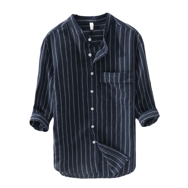 2019 new fashion black and white long-sleeved striped cotton linen shirt for men stand collar brand shirt male tees, White;black
2019 new fashion black and white long-sleeved striped cotton linen shirt for men stand collar brand shirt male tees, White;black