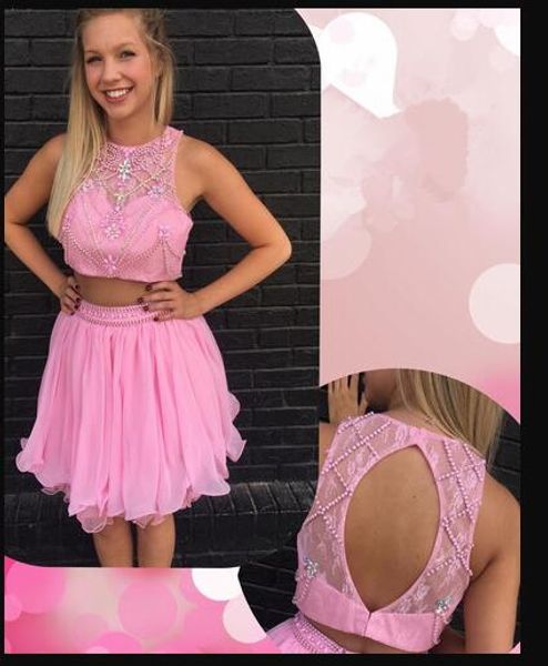 elegant pink sheer neck short homecoming prom dress 2 pieces pearls beaded chiffon keyhole back mini formal party graduation cocktail dress, Blue;pink
elegant pink sheer neck short homecoming prom dress 2 pieces pearls beaded chiffon keyhole back mini formal party graduation cocktail dress, Blue;pink