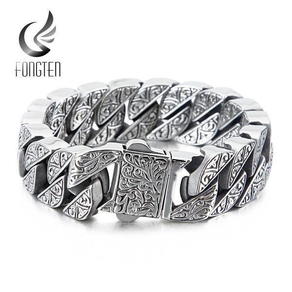 fongten vintage style bracelet men's unique carving silver cuban link chain stainless steel men bracelets bangle fashion jewelry, Black
fongten vintage style bracelet men's unique carving silver cuban link chain stainless steel men bracelets bangle fashion jewelry, Black