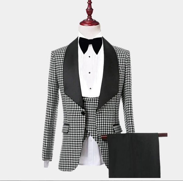 fashion gentleman houndstooth tuxedo with black shawl lapel mens suits custom made wedding tuxedos jacket pants vest slim fit, Black;gray
fashion gentleman houndstooth tuxedo with black shawl lapel mens suits custom made wedding tuxedos jacket pants vest slim fit, Black;gray