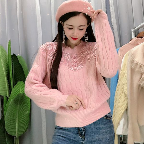 new winter women lace flowers beaded sweater o-neck pink elegant warm sweater jumper loose casual knitting pullover female, White;black
new winter women lace flowers beaded sweater o-neck pink elegant warm sweater jumper loose casual knitting pullover female, White;black