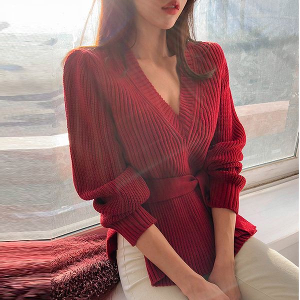 autumn winter lace up knitted sweater elegant ladies solid long sleeve split sweater pullover female v neck jumper
autumn winter lace up knitted sweater elegant ladies solid long sleeve split sweater pullover female v neck jumper