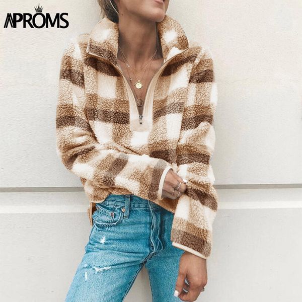 aproms gray white plaid print warm fleece pullovers women winter turtleneck zipper knitted female streetwear outwear jumper, White;black
aproms gray white plaid print warm fleece pullovers women winter turtleneck zipper knitted female streetwear outwear jumper, White;black
