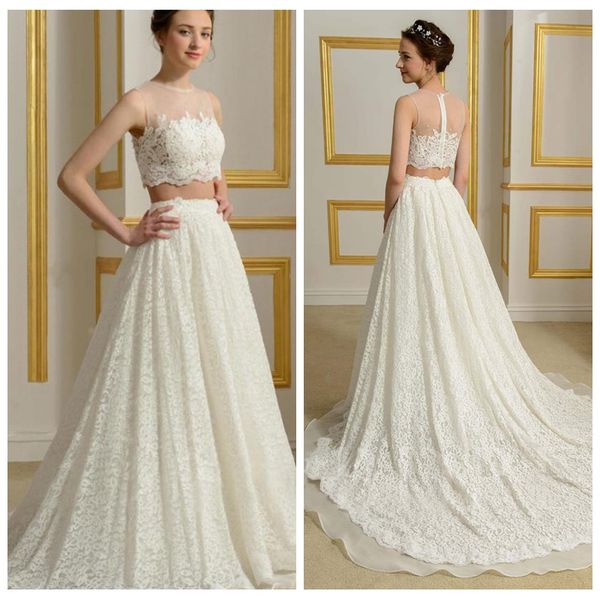 chic jewel neck white ivory lace wedding dress a-line with court train 2 piece wedding dress see through fall wedding dresses
chic jewel neck white ivory lace wedding dress a-line with court train 2 piece wedding dress see through fall wedding dresses