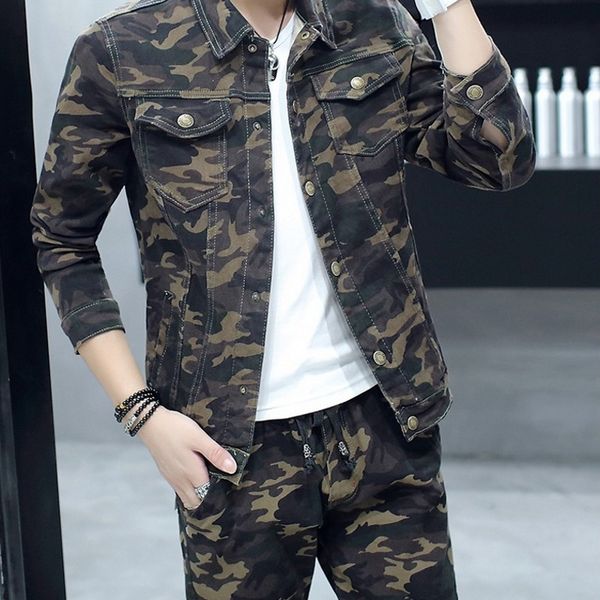 spring fashion mens sets camouflage long sleeve denim jacket coat biker elasitc waist full length denim trousers, Gray
spring fashion mens sets camouflage long sleeve denim jacket coat biker elasitc waist full length denim trousers, Gray