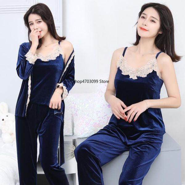 2019 new models copy of-new autumn winter pajamas for women long sleeve 3 pieces set gold velvet pyjamas women's sleepwear, Blue;gray
2019 new models copy of-new autumn winter pajamas for women long sleeve 3 pieces set gold velvet pyjamas women's sleepwear, Blue;gray