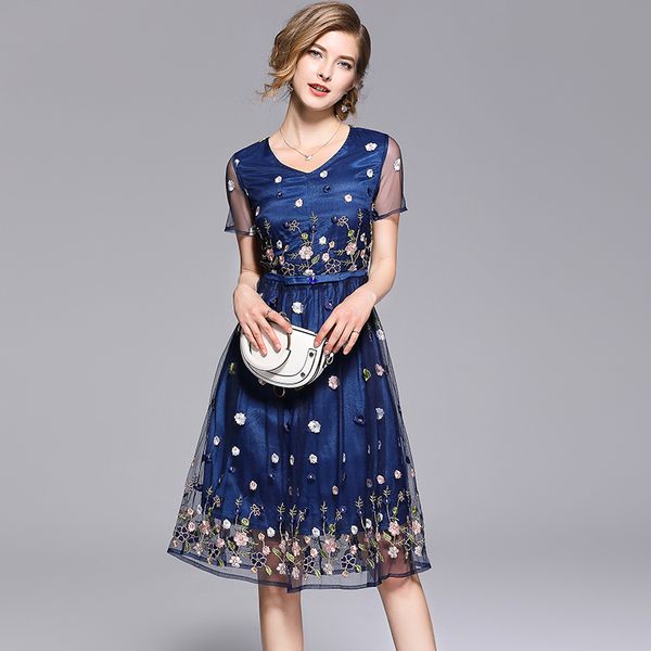 fashion women's blue mesh dress summer new embroidery in the long section v-neck was thin a word temperament dress z-11-118, Black;gray
fashion women's blue mesh dress summer new embroidery in the long section v-neck was thin a word temperament dress z-11-118, Black;gray