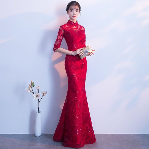 lace long dress traditional chinese dress ladies evening mermaid dresses vintage cheongsam women bride modern cheongsam, Red
lace long dress traditional chinese dress ladies evening mermaid dresses vintage cheongsam women bride modern cheongsam, Red