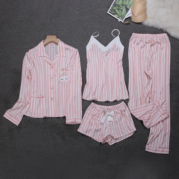 qweek 2019 stripes long sleeve silk sleepwear women four-piece summer thin breathable cardigan pajamas women comfortable pyjamas, Black;red
qweek 2019 stripes long sleeve silk sleepwear women four-piece summer thin breathable cardigan pajamas women comfortable pyjamas, Black;red