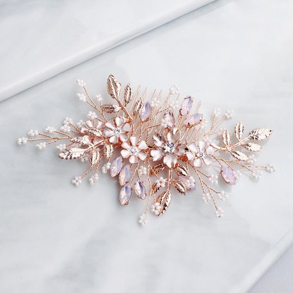 women flower hair combs rose gold color leaf hair jewelry accessories elegant pink crystal wedding hair ornament for bride, Golden;white
women flower hair combs rose gold color leaf hair jewelry accessories elegant pink crystal wedding hair ornament for bride, Golden;white