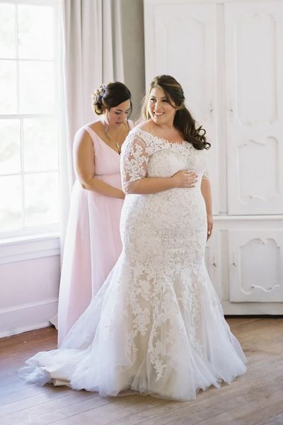 new mermaid plus size wedding dress off shoulder lace illusion half sleeves applique beaded lace-up back bridal gowns custom made, White
new mermaid plus size wedding dress off shoulder lace illusion half sleeves applique beaded lace-up back bridal gowns custom made, White