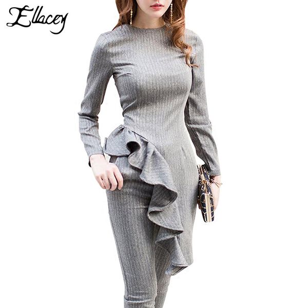 ellacey spring autumn ruffles two piece outfits gray women's tracksuits and pants suits ladies pencil pants 2 pieces set, White
ellacey spring autumn ruffles two piece outfits gray women's tracksuits and pants suits ladies pencil pants 2 pieces set, White