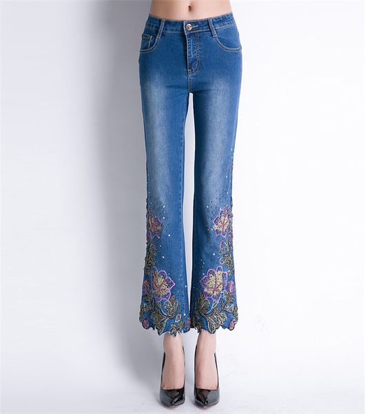 spring and autumn stretch slim flare jeans embroidery flower ankle-length women's, Blue
spring and autumn stretch slim flare jeans embroidery flower ankle-length women's, Blue