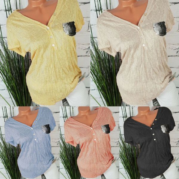 women office ladies summer knitted short sleeve casual shirt blouse t-shirt, White