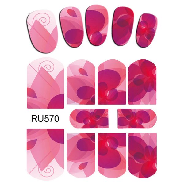 nail art nail water sticker decal full cover flower lily daisy x ray floral dew water petals ru565-570, Black