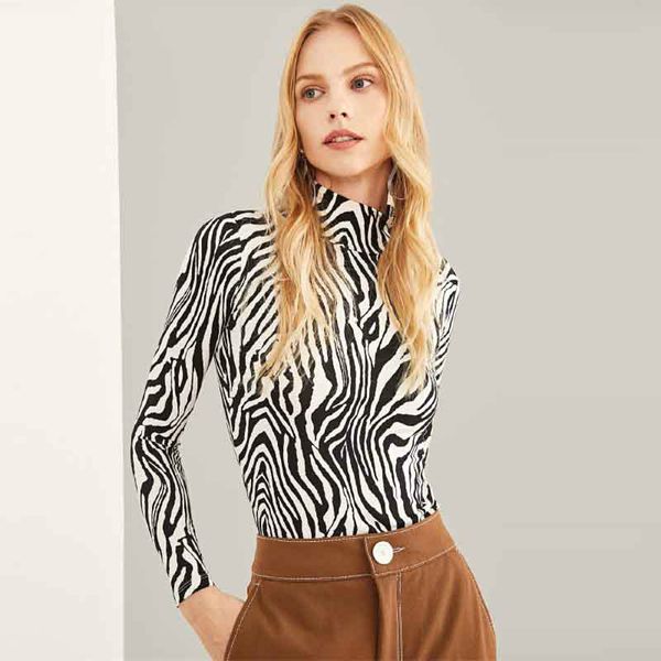 chic high street high neck zebra t shirt long sleeve t-shirt women slim fit tee women clothes new 2019 spring, White
chic high street high neck zebra t shirt long sleeve t-shirt women slim fit tee women clothes new 2019 spring, White