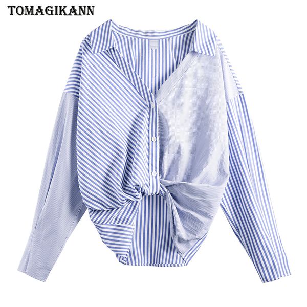 striped patchwork blouse shirt women 2019 korean hem knot front short back long feminina blusas chemisier femme, White
striped patchwork blouse shirt women 2019 korean hem knot front short back long feminina blusas chemisier femme, White