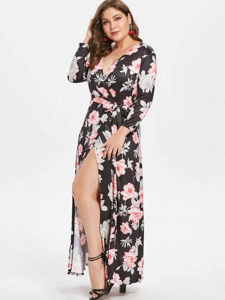wipalo women plus size floral maxi long dress full sleeve belt bowknot casual spring deep v-neck slit high dress vestido, Black;gray
wipalo women plus size floral maxi long dress full sleeve belt bowknot casual spring deep v-neck slit high dress vestido, Black;gray