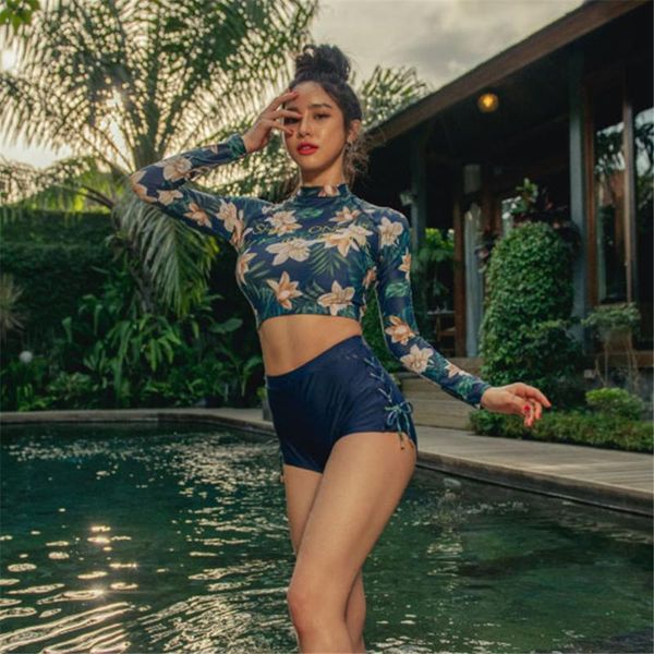 long sleeve rash guard women print two-piece swimsuit high waist swimwear bandage bathing suit high neck surfing suit pad shorts
long sleeve rash guard women print two-piece swimsuit high waist swimwear bandage bathing suit high neck surfing suit pad shorts