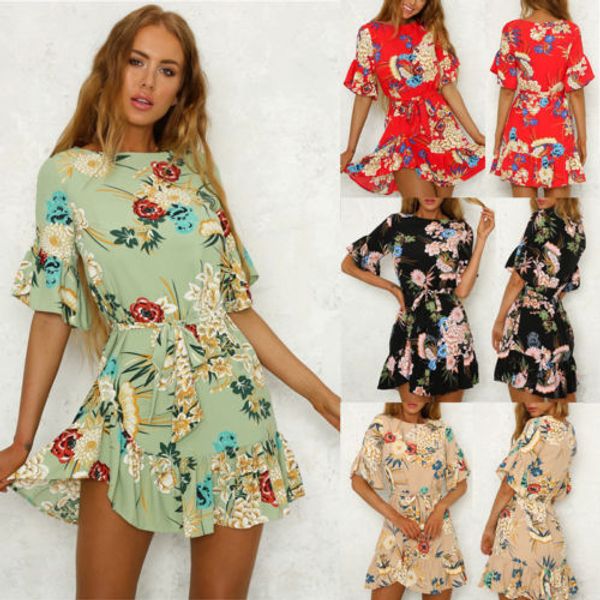 short sleeve evening party spring summer beach dresses round neck sundress womens floral short mini dress, Black;gray
short sleeve evening party spring summer beach dresses round neck sundress womens floral short mini dress, Black;gray