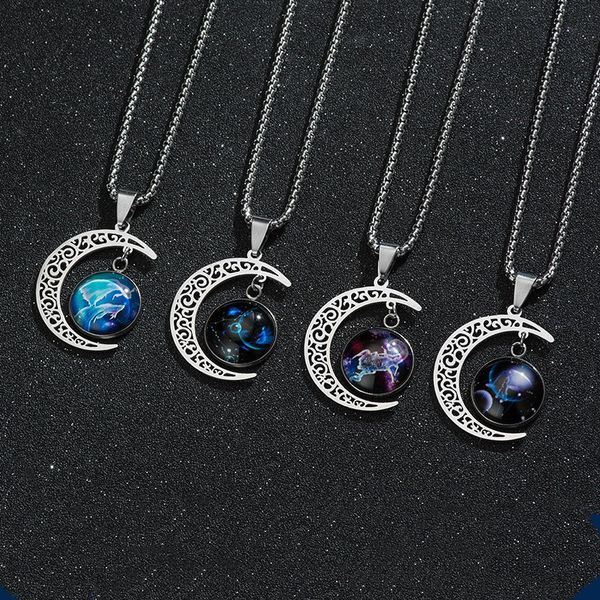12 constellation necklace zodiac signs cabochon glass crescent moon pendant clavicle chain necklace birthday gifts for male and, Silver
12 constellation necklace zodiac signs cabochon glass crescent moon pendant clavicle chain necklace birthday gifts for male and, Silver
