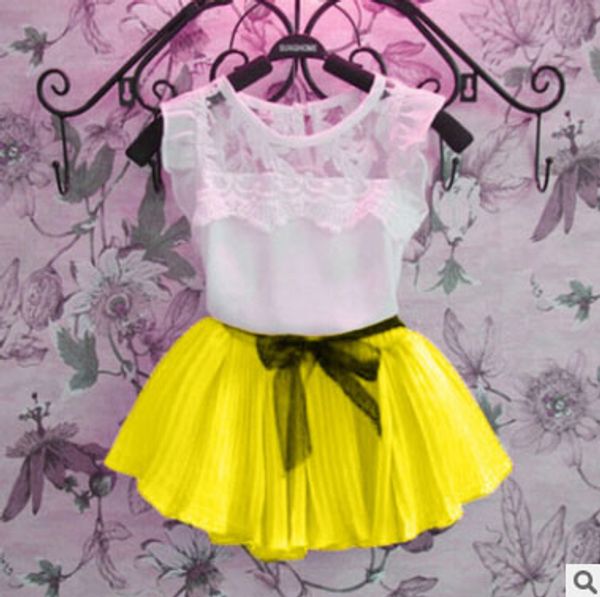 2019 children swear new style summer middle and large girls suit lace chiffon buckling skirt two-piece set, White
2019 children swear new style summer middle and large girls suit lace chiffon buckling skirt two-piece set, White