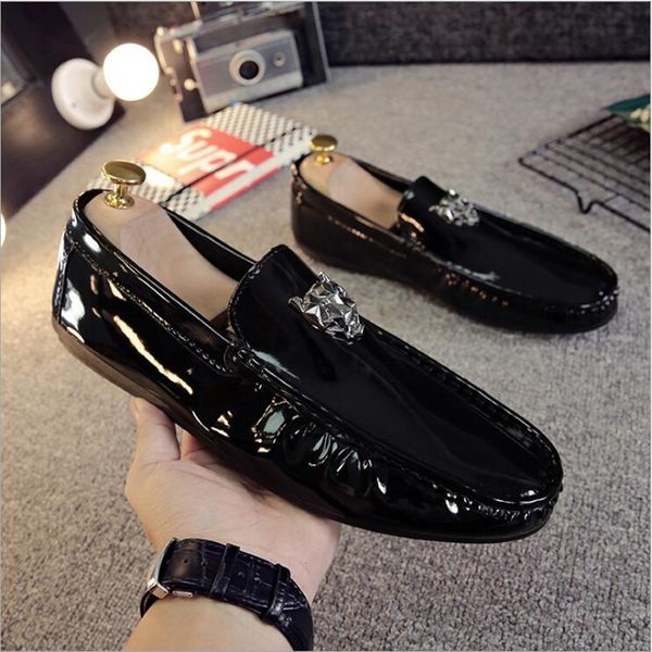 new men spring casual shoes fashion tiger head patent leather shoes male pu leather soft bottom summer flat single, Black
new men spring casual shoes fashion tiger head patent leather shoes male pu leather soft bottom summer flat single, Black
