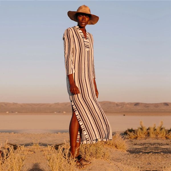 2020 casual striped v-neck long sleeve summer beach dress robe long white cotton tunic women beachwear swimsuit cover up q955, Blue;gray
2020 casual striped v-neck long sleeve summer beach dress robe long white cotton tunic women beachwear swimsuit cover up q955, Blue;gray