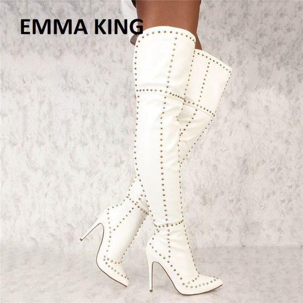 emma king shoes women rivet embellished boots white over the knee boots female autumn winter lady thigh high 2019, Black
emma king shoes women rivet embellished boots white over the knee boots female autumn winter lady thigh high 2019, Black
