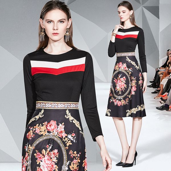 2020 luxury floral striped runway dress women fashion long sleeve crew neck party prom ladies designer dress elegant office black dresses, Black;gray
2020 luxury floral striped runway dress women fashion long sleeve crew neck party prom ladies designer dress elegant office black dresses, Black;gray
