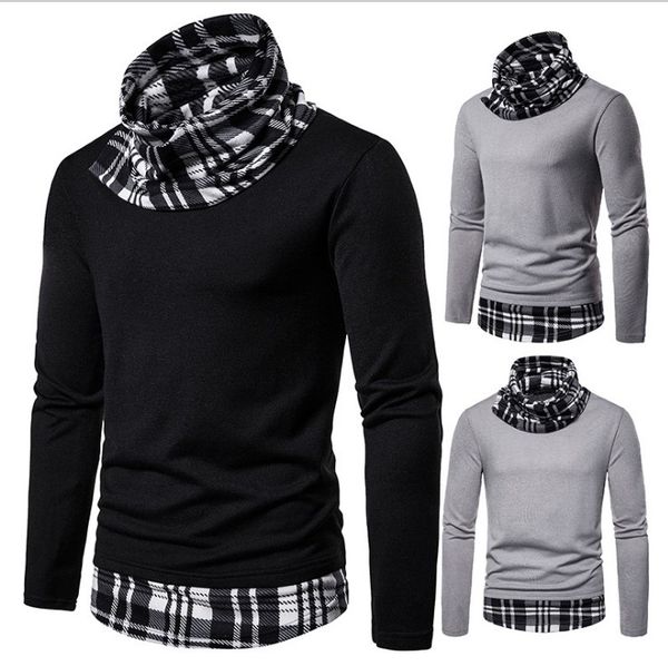 men's knitted turtleneck sweater new autumn casual knitwears male checked plaid sweaters fake two pieces pullovers, White;black
men's knitted turtleneck sweater new autumn casual knitwears male checked plaid sweaters fake two pieces pullovers, White;black