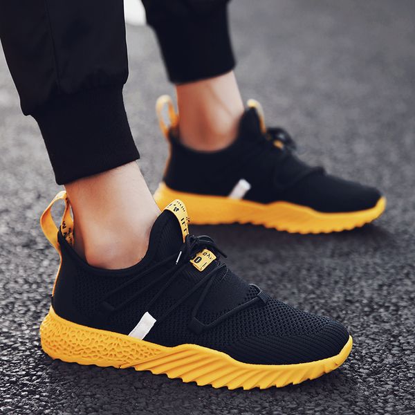 

baideng summer breathable running shoes for men comfortable mesh sports sneakers male black yellow athletic footwear zapatillas