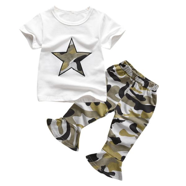 1-5y summer kids baby girl star vest camouflage flared pant bell bottom 2pcs girls clothing set, White
1-5y summer kids baby girl star vest camouflage flared pant bell bottom 2pcs girls clothing set, White