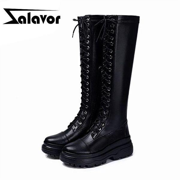 zalavor women knee high boots genuine leather cross strap thick bottom knight shoes women casual platform boots size 33-40, Black
zalavor women knee high boots genuine leather cross strap thick bottom knight shoes women casual platform boots size 33-40, Black