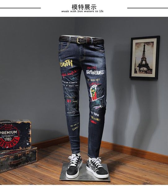 ah11683 fashion men's jeans 2019 runway european design party style men's clothing, Blue
ah11683 fashion men's jeans 2019 runway european design party style men's clothing, Blue
