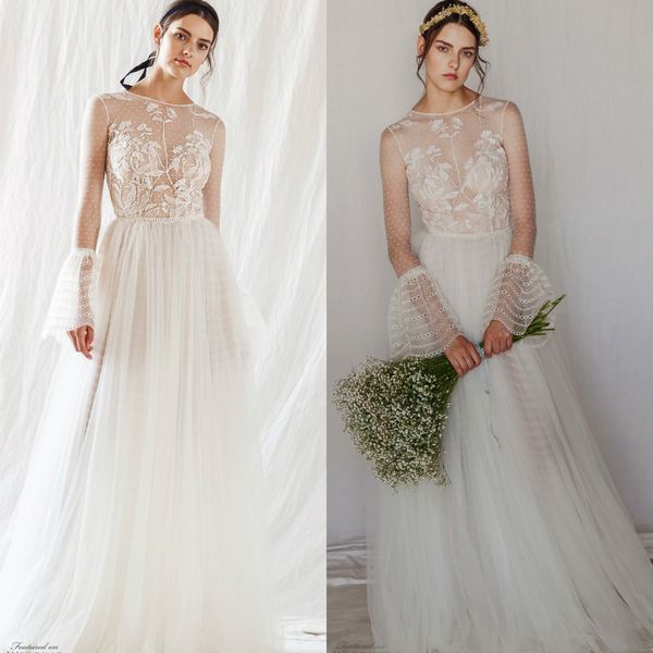 divine atelier 2019 long sleeve wedding dresses illusion bodice lace appliques bridal gowns plus size beach bohemia robe de mariée, White
divine atelier 2019 long sleeve wedding dresses illusion bodice lace appliques bridal gowns plus size beach bohemia robe de mariée, White